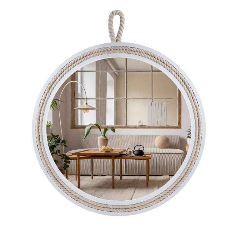 Decor Trends Small Decorative Mirror 11.4'' Round Hanging Mirror for Wall Nautical Rope Mirror for Bathroom Office Living Room All Occasions, White Accent 2 - Image 1